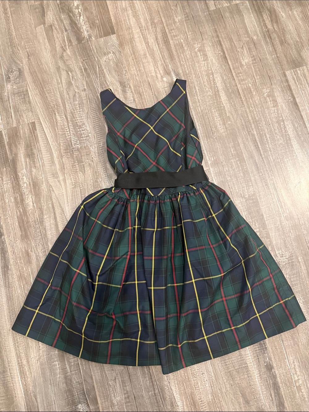 Polo Ralph Lauren Girls' Green Plaid Tank Dress with Black Waistband